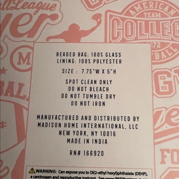 Pink and White Beaded Football Themed Travel Pouch - Picture 4 of 4